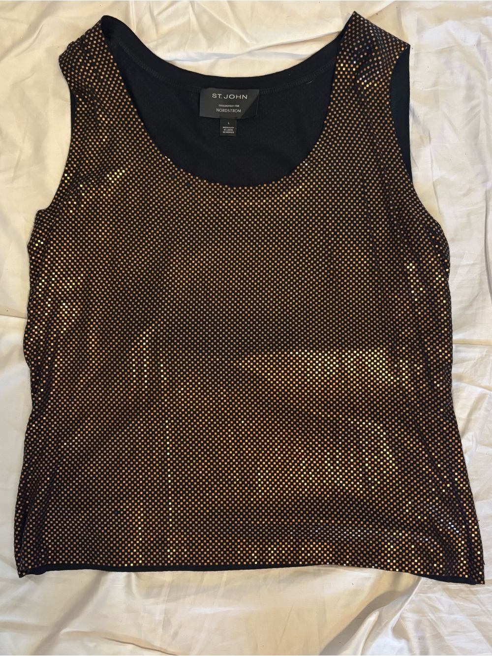 St. John Geometric Mesh Tank in Black & copper sparkle Size Large Like New